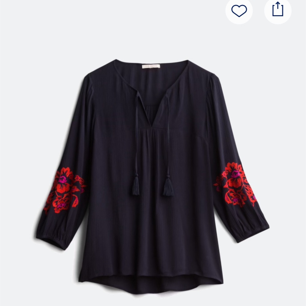 Skies are Blue -Padenia Tassel Detail Split Neck Top-Navy Size Large-NWTO